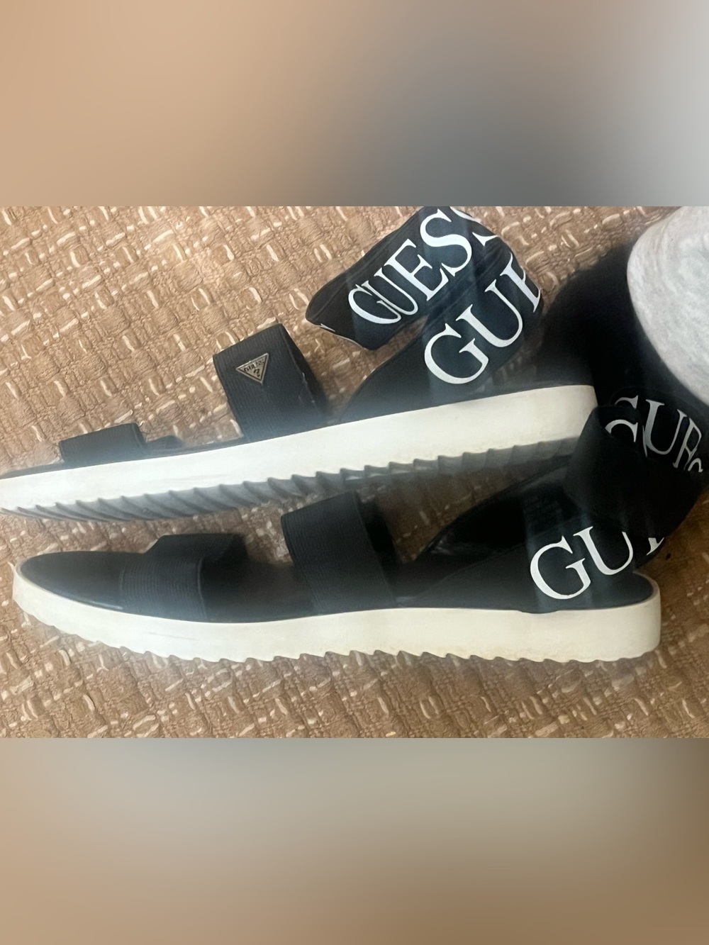 Guess Black and White Logo Platform Sandals